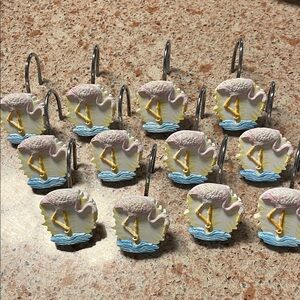 Flamingo Shower Curtain Hooks - Set of 12
